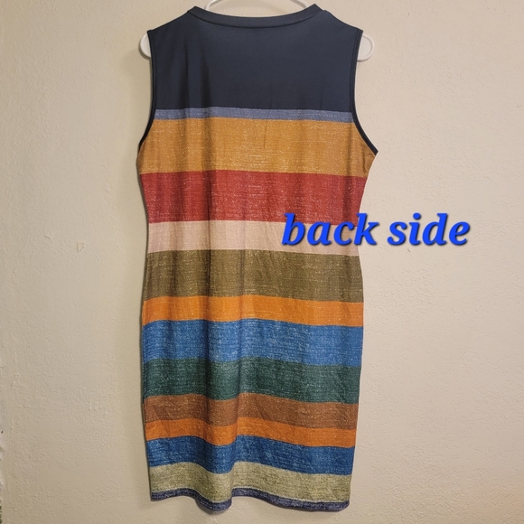 NWOT Sexy v-neck button front striped sleeveless stretchy midi dress - Picture 3 of 7